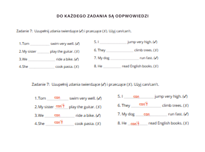 Together dla klasy 4 Unit 6 Dodatkowe materiały, Gramatyka, Słownictwo, Komunikacja, Karty pracy, ćwiczenia, zadania, nazwy umiejętności, czasownik can