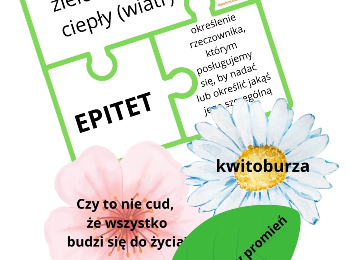 Poetycka wiosna (puzzle o środka poetyckich z przykładami na kwiatach)