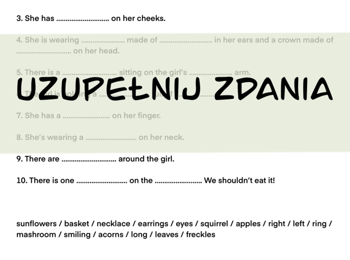 Jesienna kolorowanka + tekst z lukami do uzupełnienia