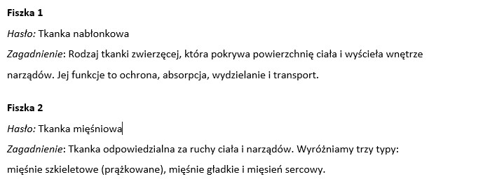 Fiszki- różnorodność życia (tkanki zwierzęce, parzydełkowce, płazińce, nicienie, pierścienice)