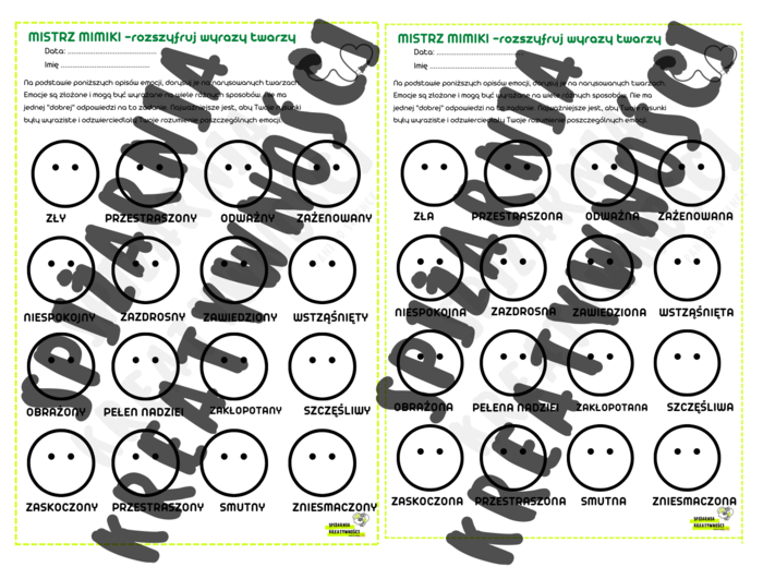 MISTRZ MIMIKI - rozszyfruj wyrazy twarzy (wersja 2) zajęcia TUS, rewalidacja, godziny wychowawcze