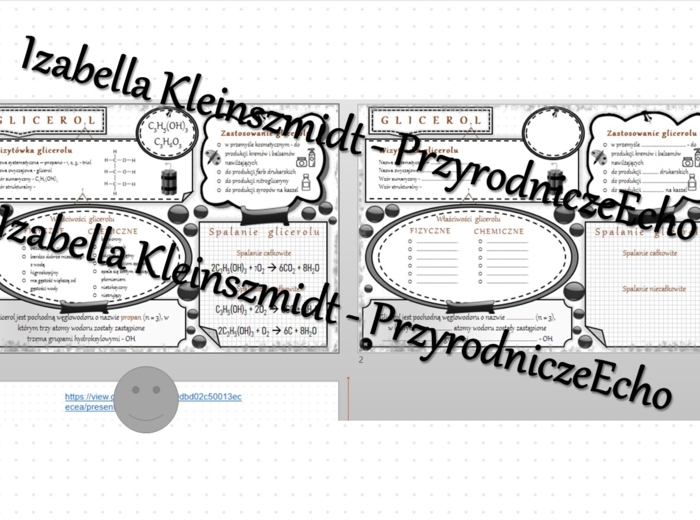 Minizestaw na temat „Glicerol” – sketchnotka + karta pracy w power point + gratisowy link do prezentacji multimedialnej niekomercyjnej wykonanej w genial.ly do indywidualnego pobrania i użycia do celów niekomercyjnych. Chemia 8, „Pochodne węglowodorów”