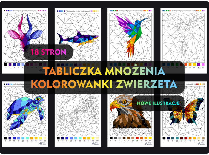 Kolorowanka według wyników mnożenia- VOL 2- zestaw na dzień tabliczki mnożenia, mnożenie 1-100, wielokrotności, tabliczka mnożenia