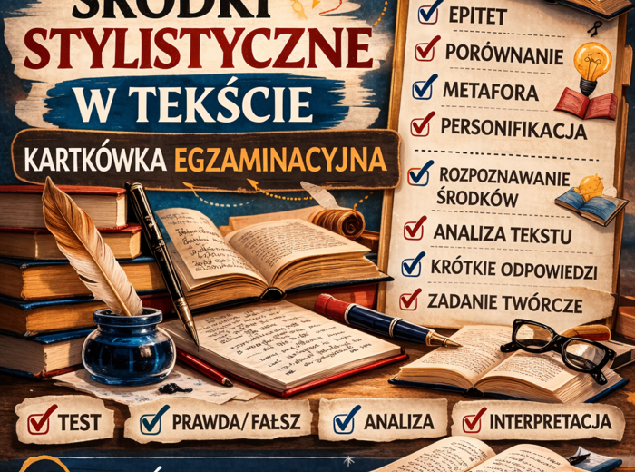 📚 Środki stylistyczne w tekście – kartkówka egzaminacyjna | powtórka przed egzaminem ósmoklasisty (15 zadań)