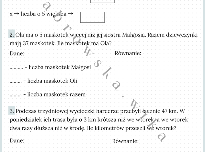 Równania - zadania tekstowe
