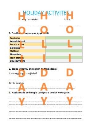 H O L I D A Y - SPRAWDZIAN Z JĘZYKA ANGIELSKIEGO