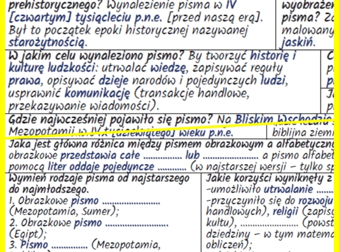 Wynalezienie pisma – notatka i karta pracy