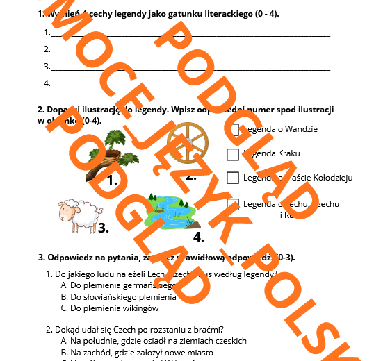 Legendy / sprawdzian z legend dla kl. 4