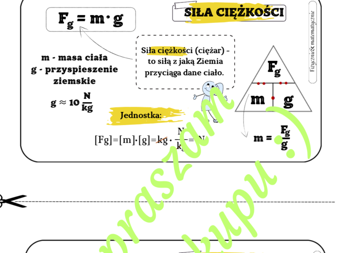 Siła ciężkości - wklejka do zeszytu.