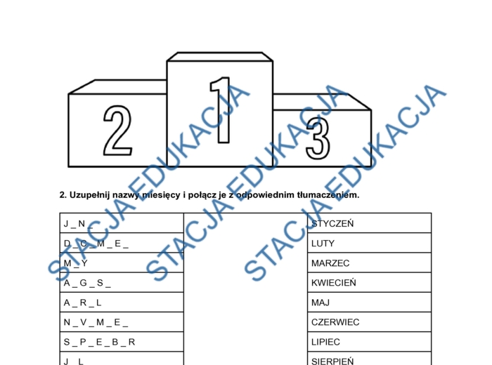 Liczebniki porządkowe, miesiące