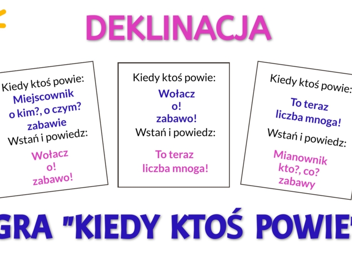 Odmiana przez przypadki - zabawa „Kiedy ktoś powie…”. Deklinacja.