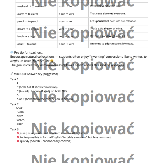 Karta Pracy When Words Change Their Jobs - Zero derivation B2