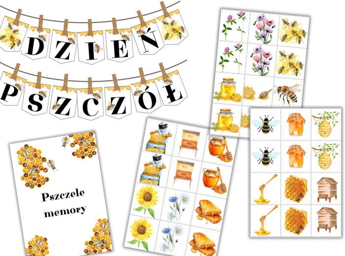 MIĘDZYNARODOWY DZIEŃ PSZCZÓŁ - 20 maja - napis i memory.