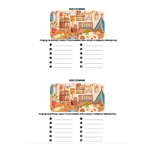 Rzeczownik - kolejność alfabetyczna - karta pracy