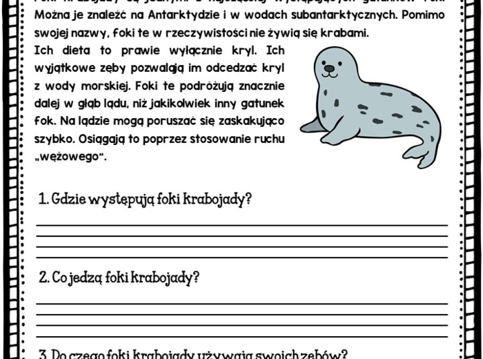 Czytanie ze zrozumieniem - Zwierzęta Arktyki