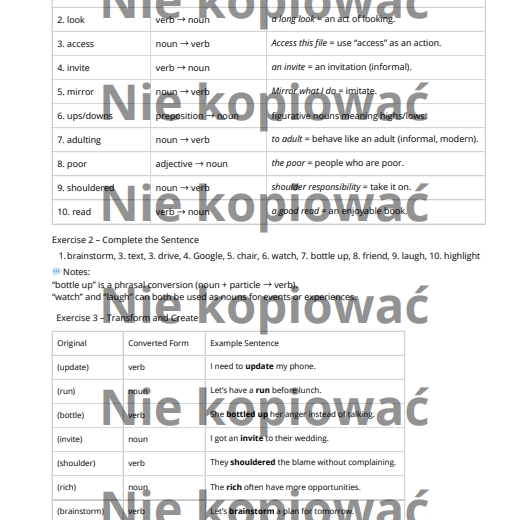 Karta Pracy When Words Change Their Jobs - Zero derivation B2