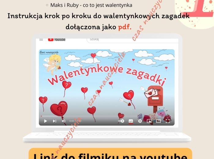 Walentynki - zagadki z bajek, gra ruchowa, kolorowanka