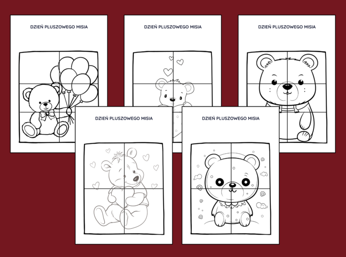 DZIEŃ PLUSZOWEGO MISIA – biblioteka – świetlica – przedszkole - UKŁADANKA - układanki - puzzle - kolorowanka - 10 szt.