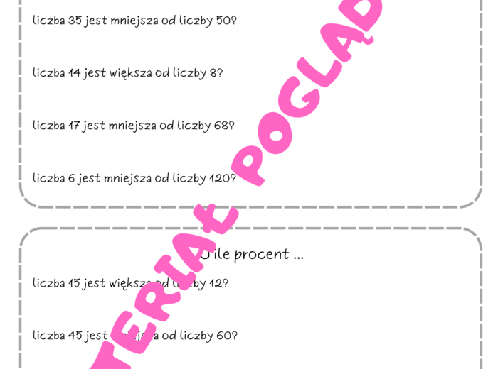 Szybkie karteczki - karty pracy z procentów. Klasa 6. Klasa 7. Klasa 8