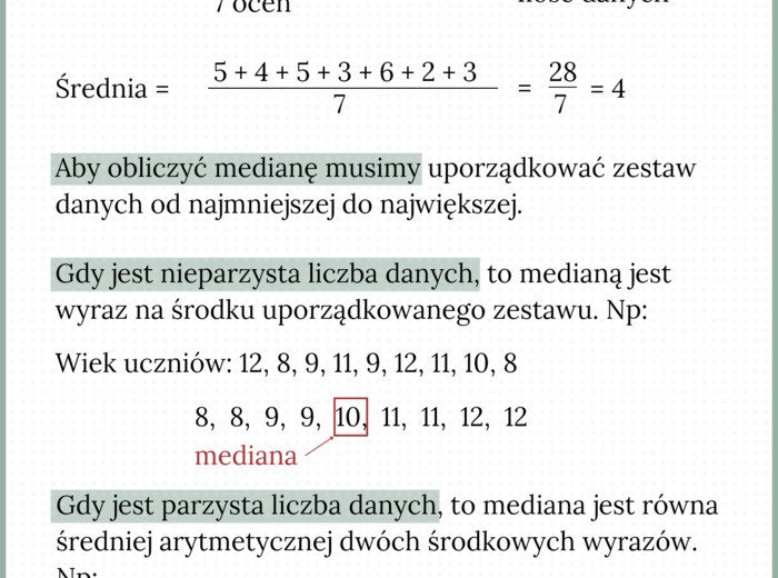 Średnia arytmetyczna i mediana - notatka