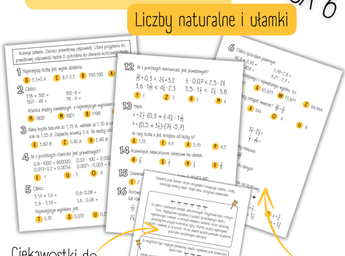 POWTÓRZENIE materiału - Liczby naturalne i ułamki - Klasa 6