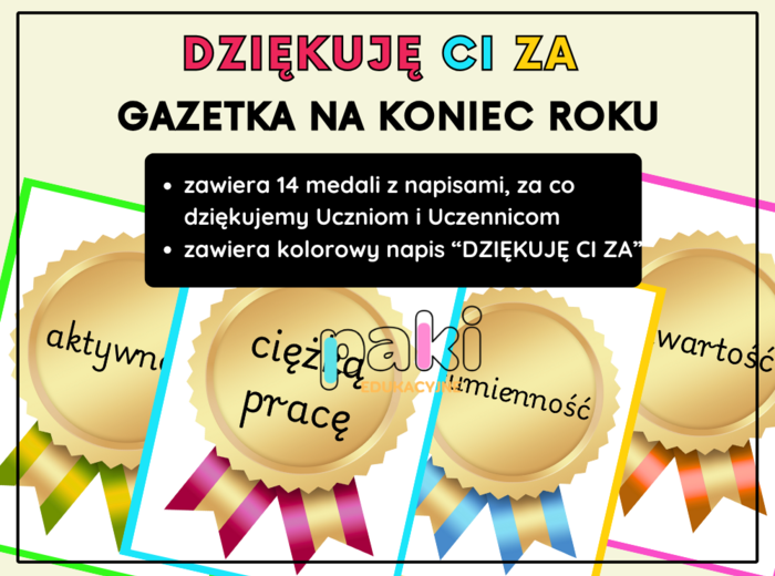 Zakończenie koniec roku / wakacje – GAZETKA / dekoracja do sali, świetlicy, biblioteki, na korytarz // podziękowanie
