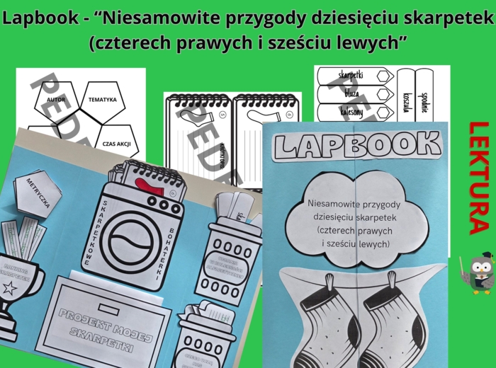 Lapbook – „Niesamowite przygody dziesięciu skarpetek” + test ze znajomości lektury + kod QR do testu