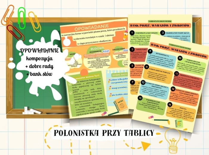 OPOWIADANIE plakat - kompozycja, elementy twórcze, bank słówek, dobre rady