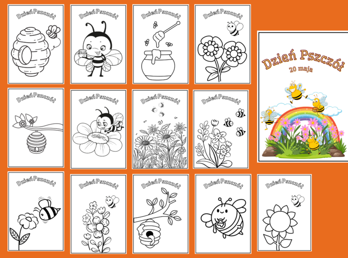 DZIEŃ PSZCZÓŁ - pszczoły – Galeria – kolorowanka – KOLOROWANKI – gazetka - biblioteka – świetlica – przedszkole – 25 wersjI