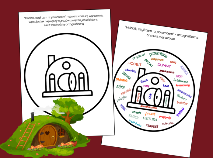🧙Lekturowa chmura wyrazowa – "HOBBIT, czyli tam i z powrotem"– chmura – karta pracy - ortografia💍