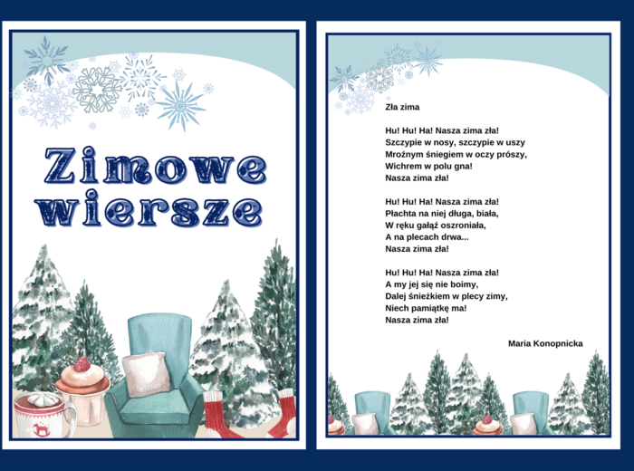ZIMOWE WIERSZE – zima - biblioteka – świetlica – WIERSZE – GAZETKA – wersja 1