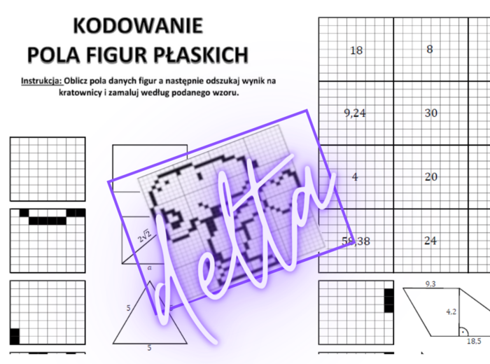 Kodowanie, pola figur płaskich, klasa 8, Snoopy