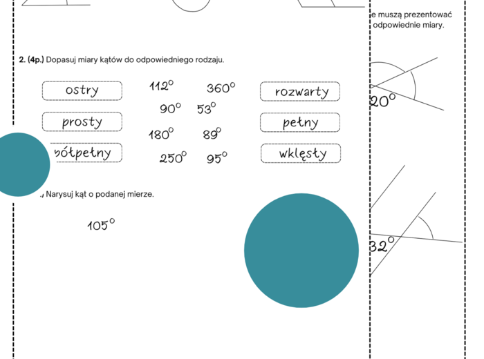 Kartkówka - kąty. Klasa 5