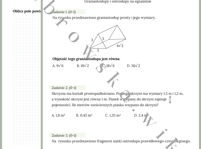 Graniastosłupy i ostrosłupy na egzaminie ósmoklasisty