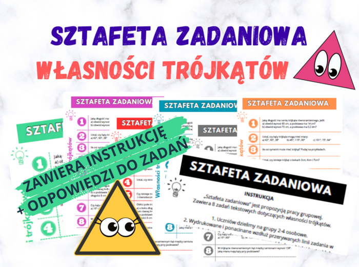 Sztafeta zadaniowa - własności trójkątów / klasy 5-8