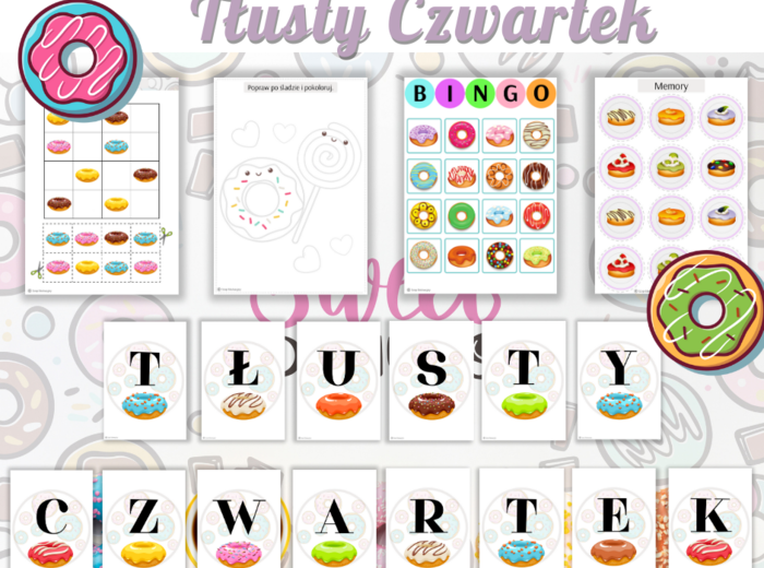 Tłusty Czwartek. Zestaw zadań. Bingo. Kolorowanki. Girlanda