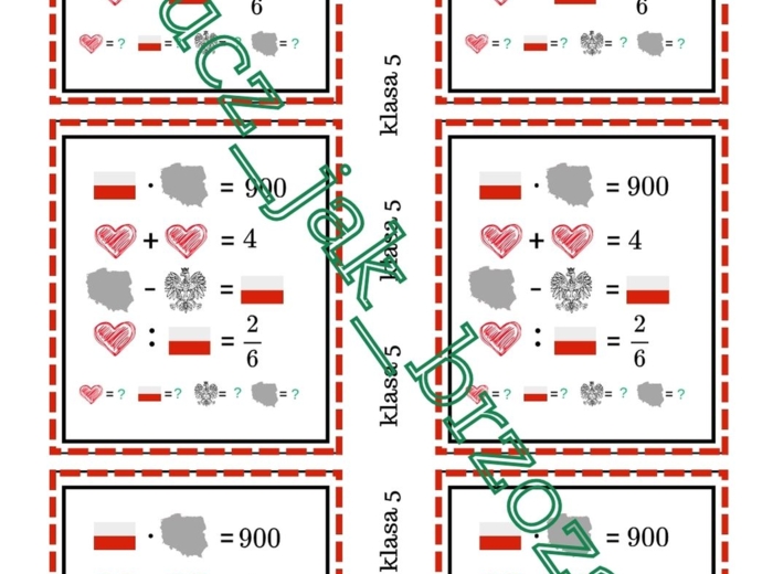 Zagadki obrazkowe, łamigłówki, 11 listopada, święto niepodległości, działania na liczbach
