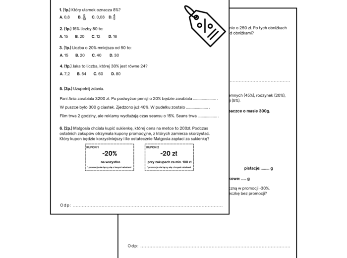 Sprawdzian procenty klasa 7