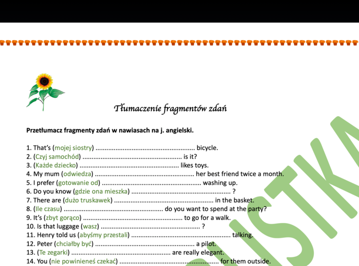 Tłumaczenie fragmentów zdań- mega powtórka- AŻ 100 zdań z kluczem!!!- egzamin ósmoklasisty/ matura