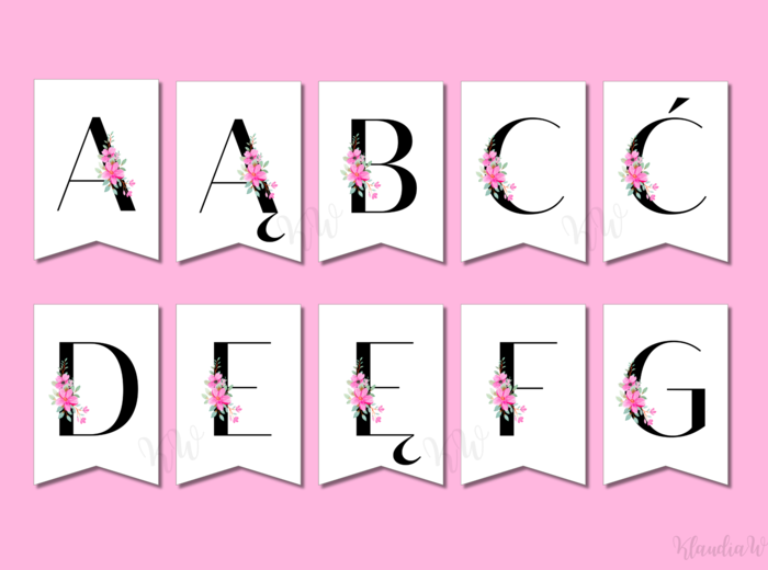 Elegancka girlanda z motywem kwiatowym – pełny polski alfabet