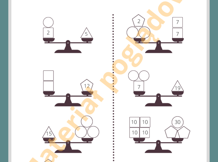 Waga - wprowadzenie do rozwiązywania równań [lub zagadki dla klas młodszych]