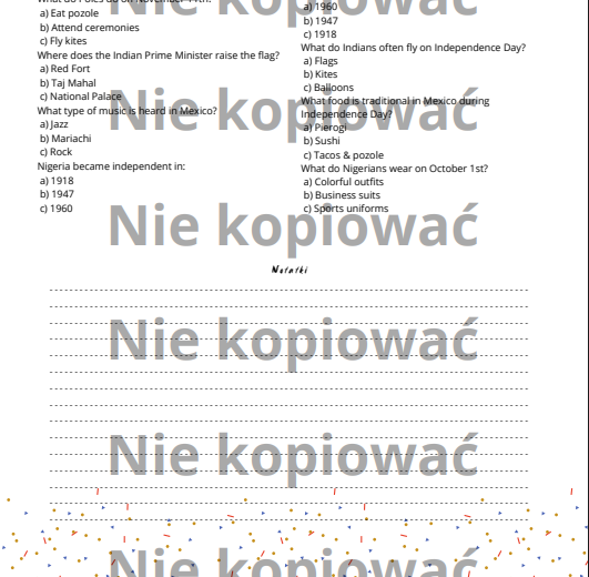 Independence Day throughout the World - czytanka B1/B2