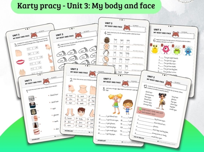 New English Adventure 2 – Unit 3: My body and face – Karty pracy dla klasy 2