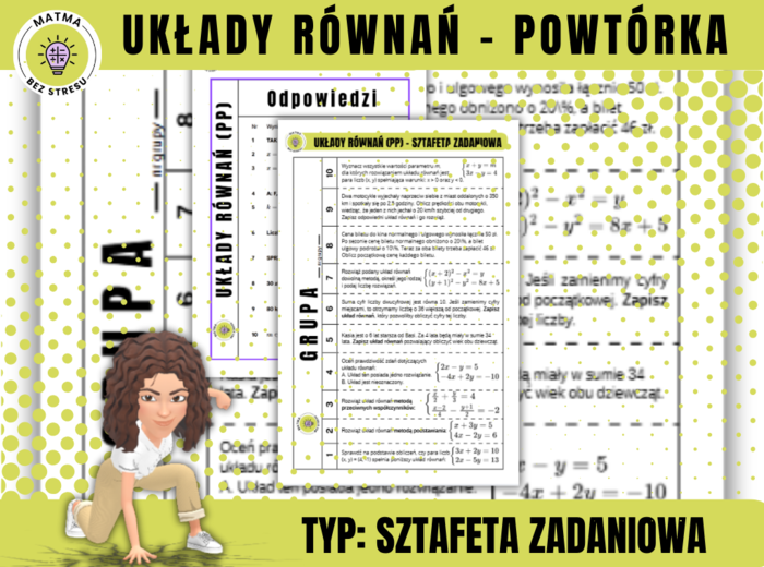 Układy równań - sztafeta zadaniowa - powtórka przed sprawdzianem