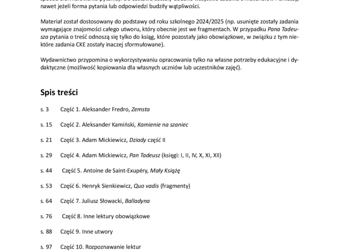 E8 Zadania literackie (330 zadań, teoria literatury, czytanie ze zrozumieniem i znajomość lektur)