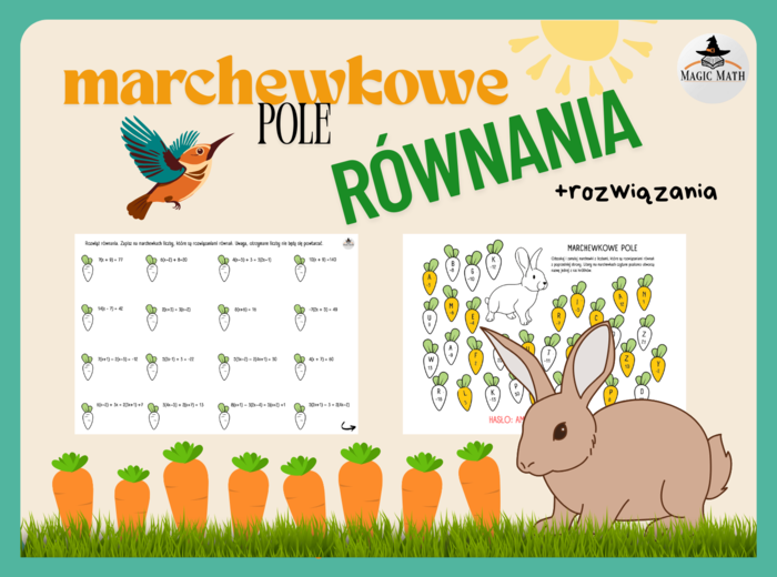 MARCHEWKOWE POLE, RÓWNANIA, rozwiązywanie równań - karta pracy
