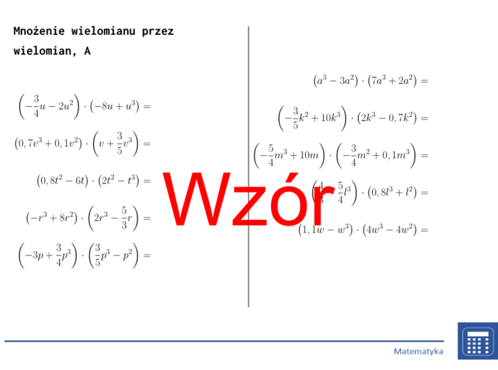Mnożenie wielomianu przez wielomian | matematyka, algebra | 26 kolumn