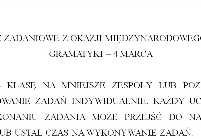 STACJE ZADANIOWE Z JĘZYKA POLSKIEGO NA DZIEŃ GRAMATYKI 4 MARCA