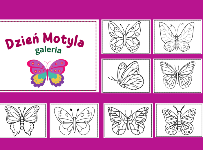 DZIEŃ MOTYLA – Galeria portretów – kolorowanka – kolorowanki – WIOSNA – biblioteka – świetlica – przedszkole – 30 wersji