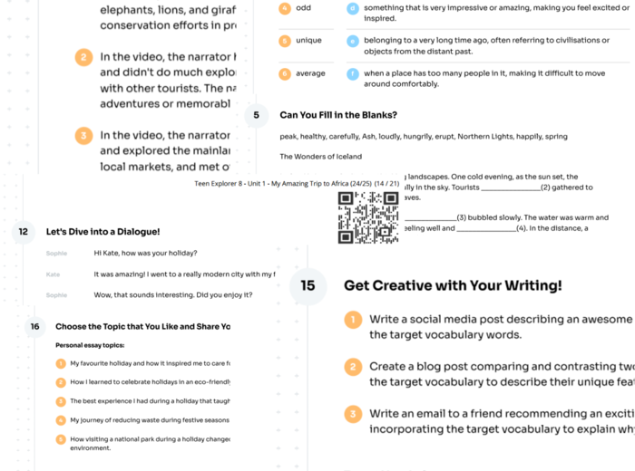 Teen Explorer 8 – Unit 1 – karta pracy – My Amazing Trip to Africa (24/25) – holiday, environment